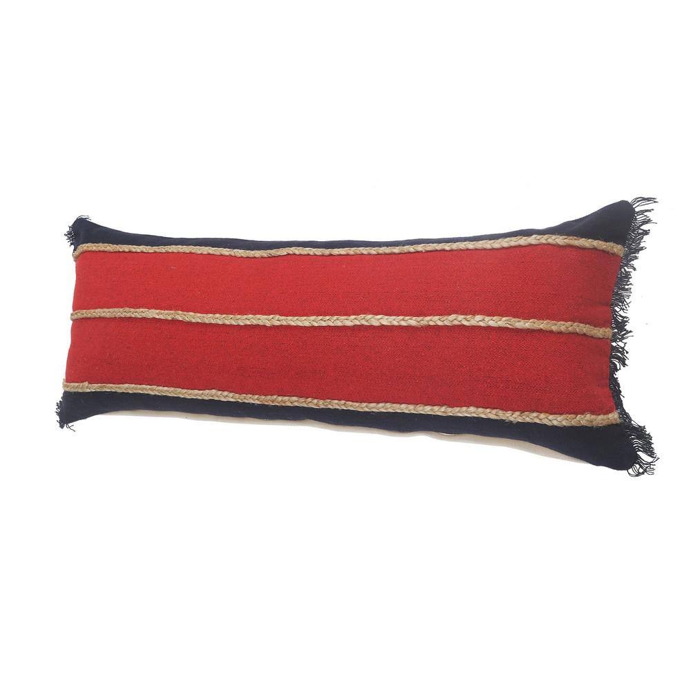 Americana Striped Jute Braided Lumbar Pillow, Red/Navy, 36" x 14"