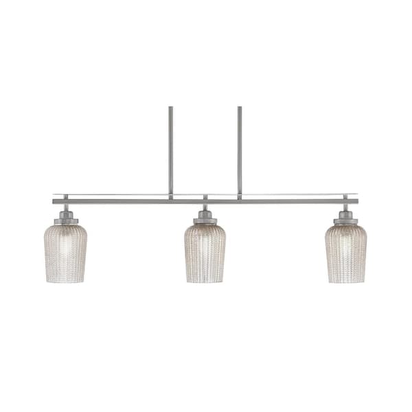 Unbranded Monroe 3-Light Brushed Nickel, Billiard Light, Any room with 5 in. Silver Textured Glass Shades no bulbs included