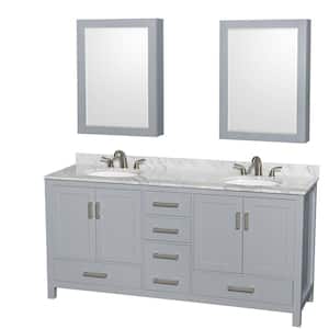 Sheffield 72 in. W x 22 in. D x 35 in. H Double Bath Vanity in Gray with White Carrara Marble Top and MC Mirrors