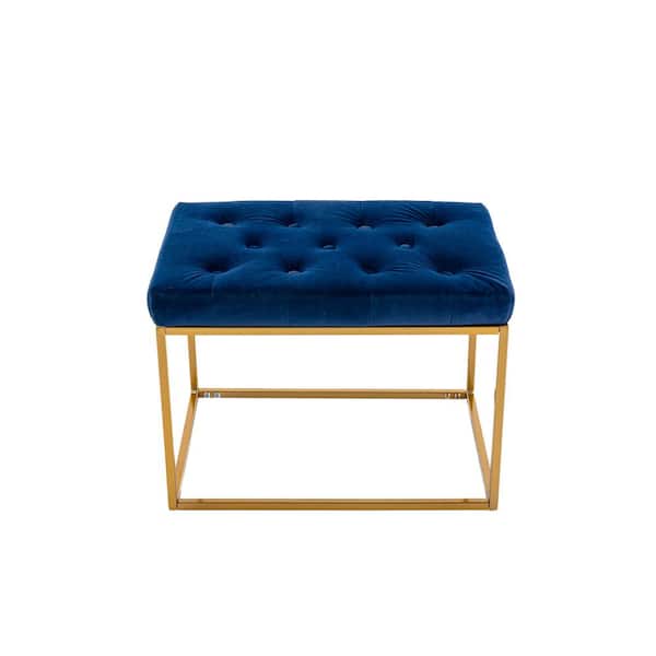 Unbranded Modern Navy Tufted Ottoman with Metal Frame and Golden Legs