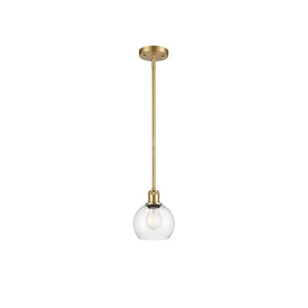 Innovations Athens 60-Watt 1 Light Satin Gold Shaded Mini Pendant Light with Clear glass Clear Glass Shade