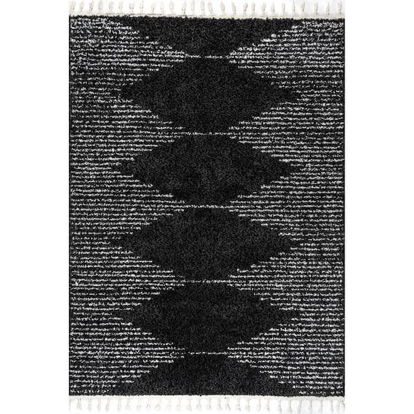 nuLOOM Bria Black 7 ft. 10 in. x 10 ft. Moroccan Diamond Tassel Indoor Area Rug