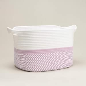 Square Cotton Rope Woven Basket with Handles for Toys - Cute Decorative Rectangle, 13.5" x 11" x 9.5"