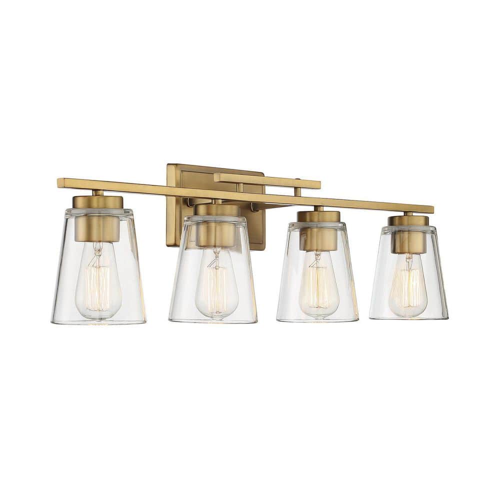 Calhoun Warm Brass Cylinder 4-Light Bath Bar with Clear Glass