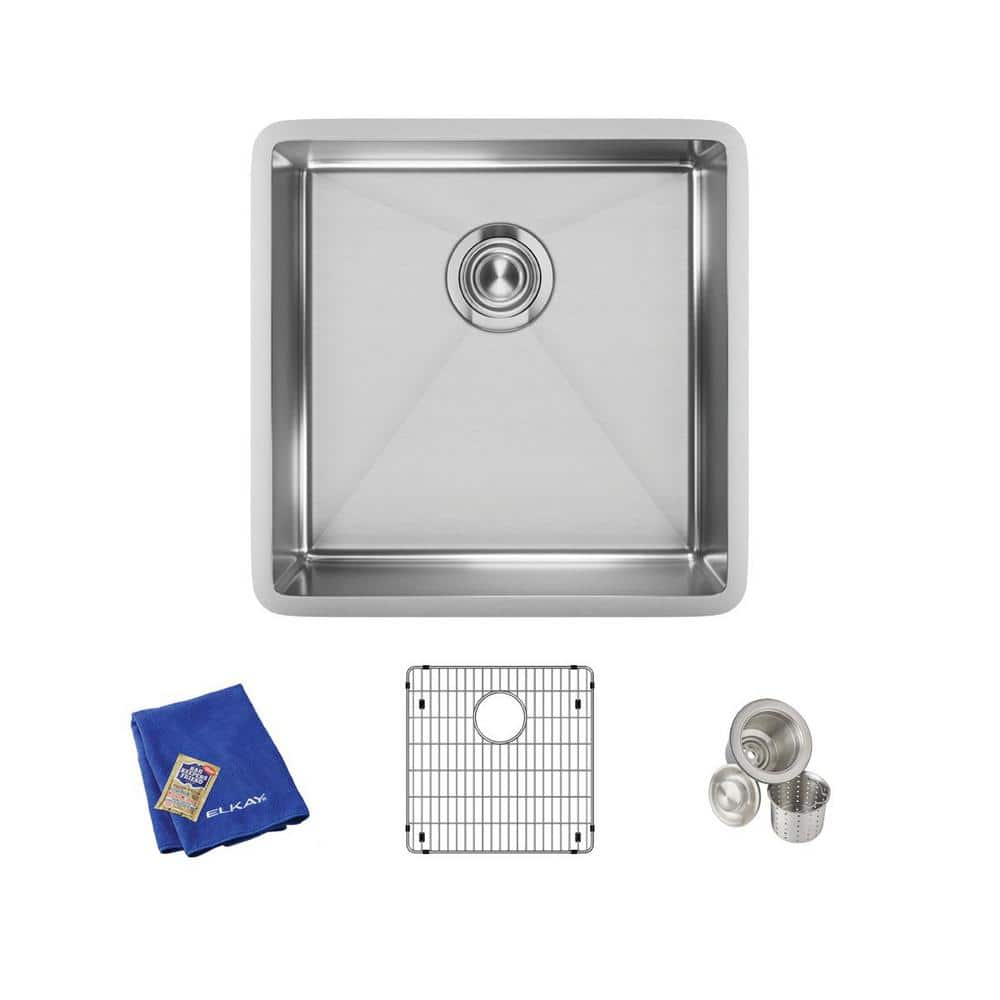 Teamson Kids Crosstown 19 in. Undermount Single Bowl 18-Gauge Polished Satin Stainless Steel Kitchen Sink Kit w/ Accessories