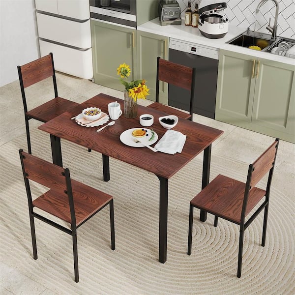5-Piece Rectangle Dark Brown Wood Top Dining Room Set Seats 4