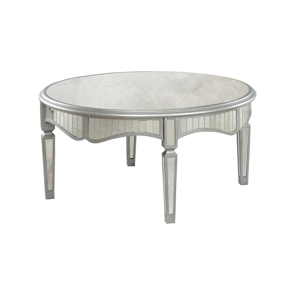 Elegant Round Mirrored Glass Coffee Table with Silver Accents