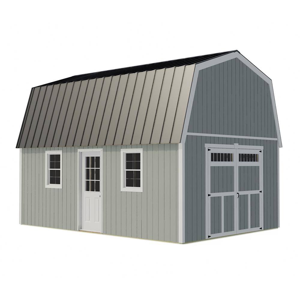 Pinewood 16 ft x 14 ft Gray Wood Storage Shed Kit with Windows
