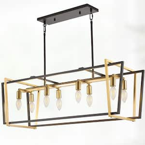 Industrial 8-Light Vintage Black and Gold Modern Industrial Cage Chandelier Light Fixture for Dining Room or Kitchen