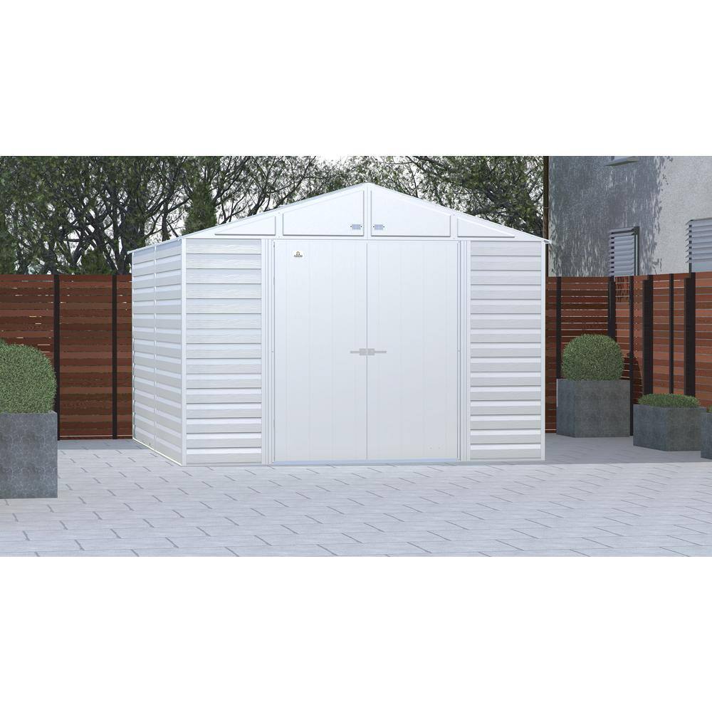 Flute Grey 10' x 12' Galvanized Steel Peak Roof Storage Shed