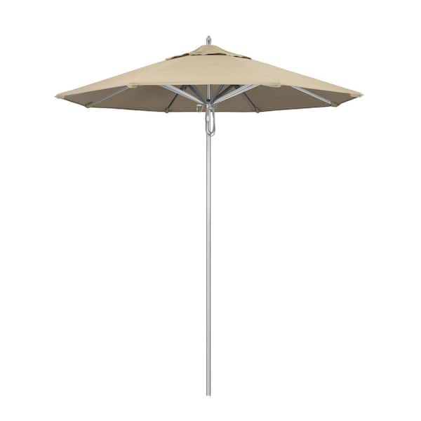 California Umbrella 7.5 ft. Silver Aluminum Commercial Market Patio Umbrella with Pulley Lift in Antique Beige Sunbrella