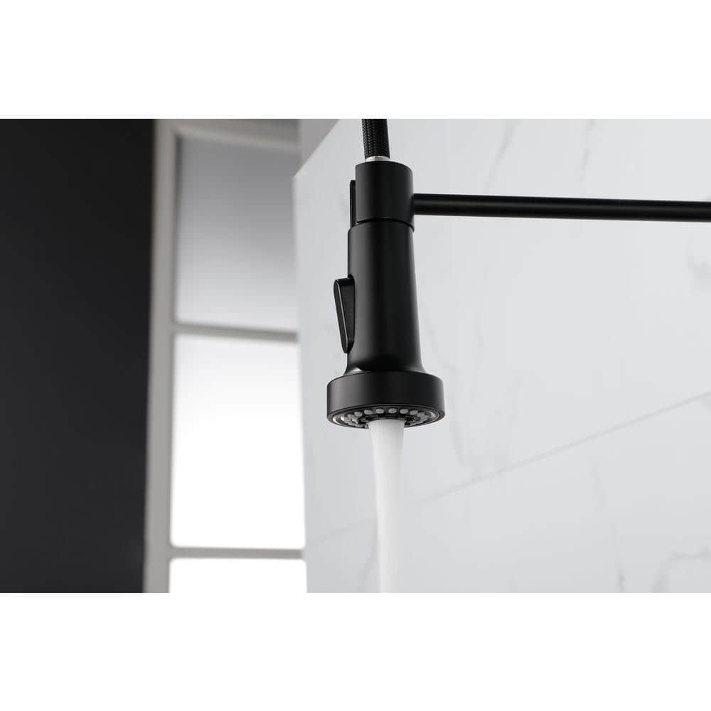 Matte Black Commercial Spring Kitchen Faucet with Pull-Out Sprayer