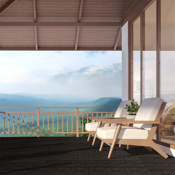 12in.W x12in.L Outdoor Patio Square Slat Plastic PVC Interlocking Composite Flooring Deck Tiles (Pack of 9Tiles)in Brown