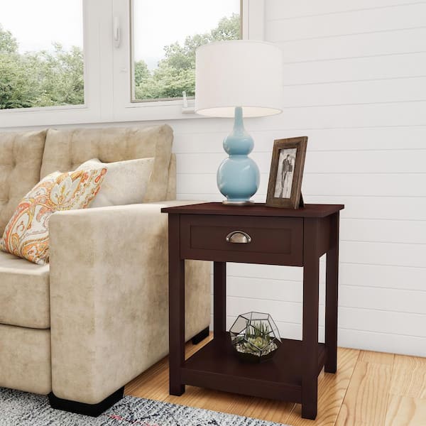 Lavish Home End Table with Storage Drawer, Brown