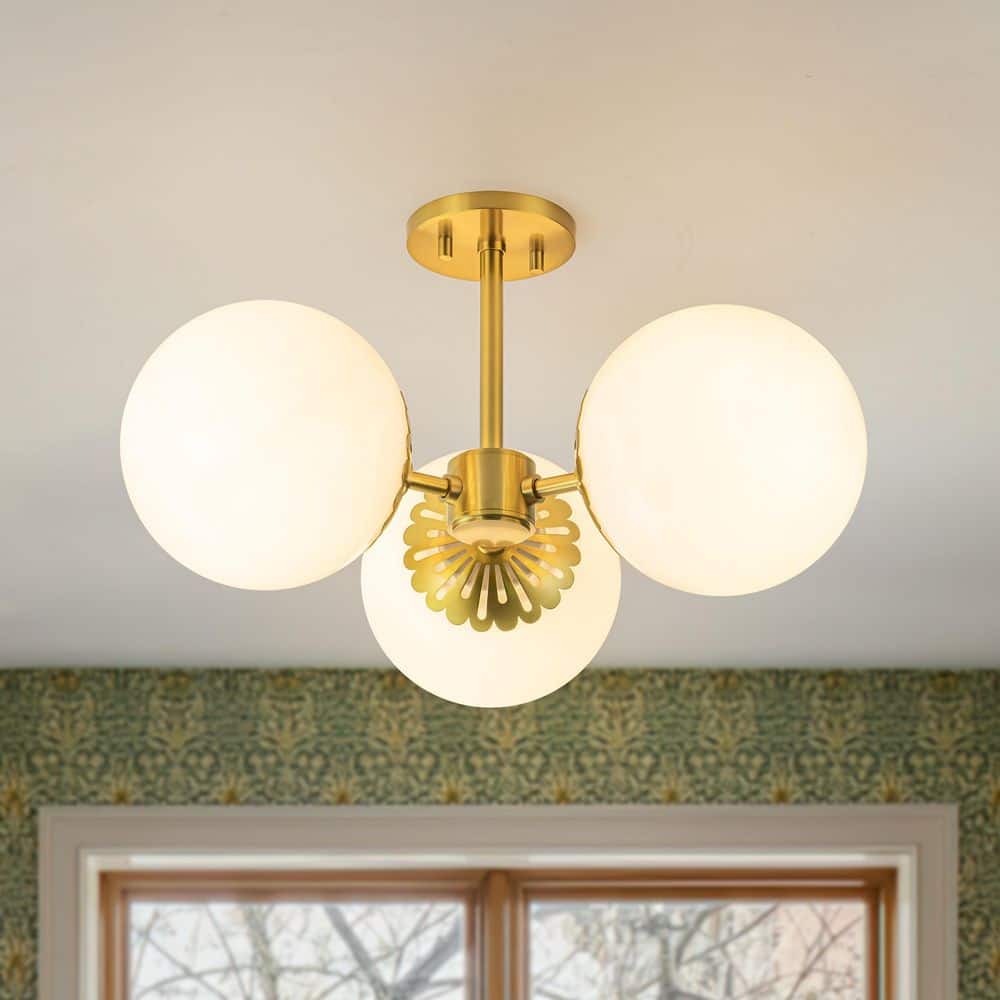 Ceder 19.7 in. W 3-Light Aged Brass Modern Sputnik Globe Semi-Flush Mount Floral Glass Ceiling Light price history on PriceWatchPro