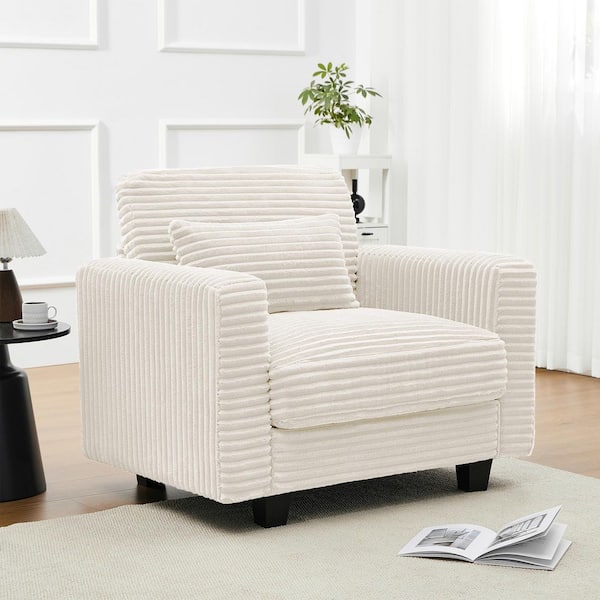 Corduroy Beige Oversized Sofa Accent Chair with Large Seat and Wide Armrests for Living Room