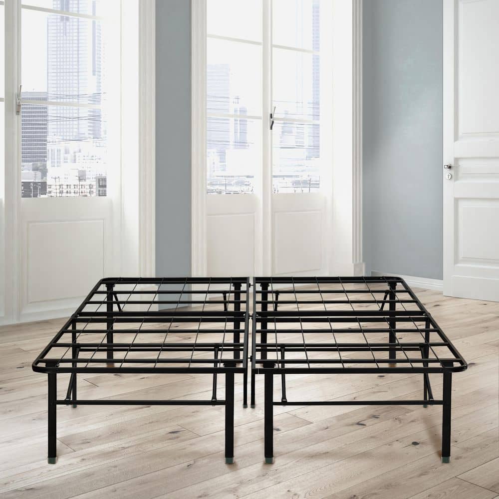 California King Black Metal Platform Bed Frame with Storage