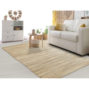 Finn Contemporary Tan/Silver/Brown 9 ft. x 12 ft. Handwoven Grid Natural Jute and Chenille Area Rug