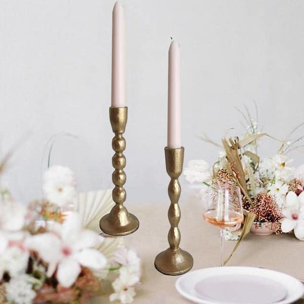 Antique Brass Gold Iron Candle Holders-Set of 2 Decorative Taper