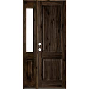 44 in. x 96 in. Rustic Knotty Alder Sidelite 2 Panel Right-Hand/Inswing Clear Glass Black Stain Wood Prehung Front Door