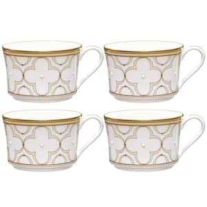 Trefolio Gold 7.5 fl. oz. (White) Bone China Tea Cups, (Set of 4)