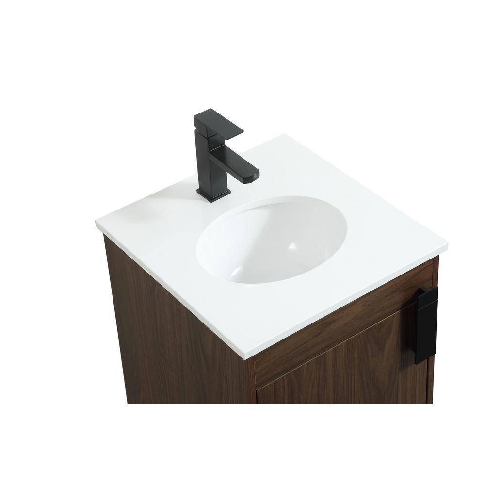 Walnut Brown Single Bathroom Vanity with Ivory Quartz Top