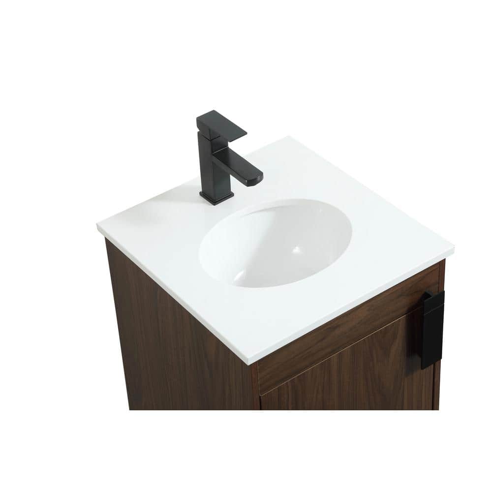 Walnut Brown Single Bathroom Vanity with Ivory Quartz Top
