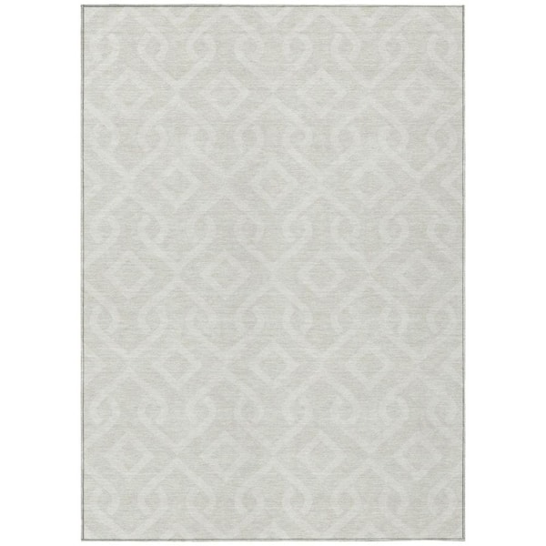 Ivory, Light Gray 10 ft. x 14 ft. Woven Geometric Polyester Rectangle Indoor/Outdoor Area Rug