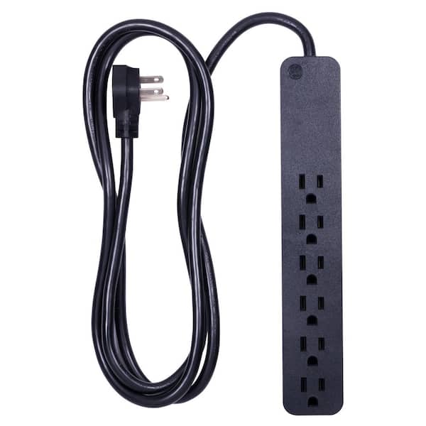 GE 6 ft. 16/3 6-Outlet 1060J Surge Protector Power Strip Extension Cord Cord, Black