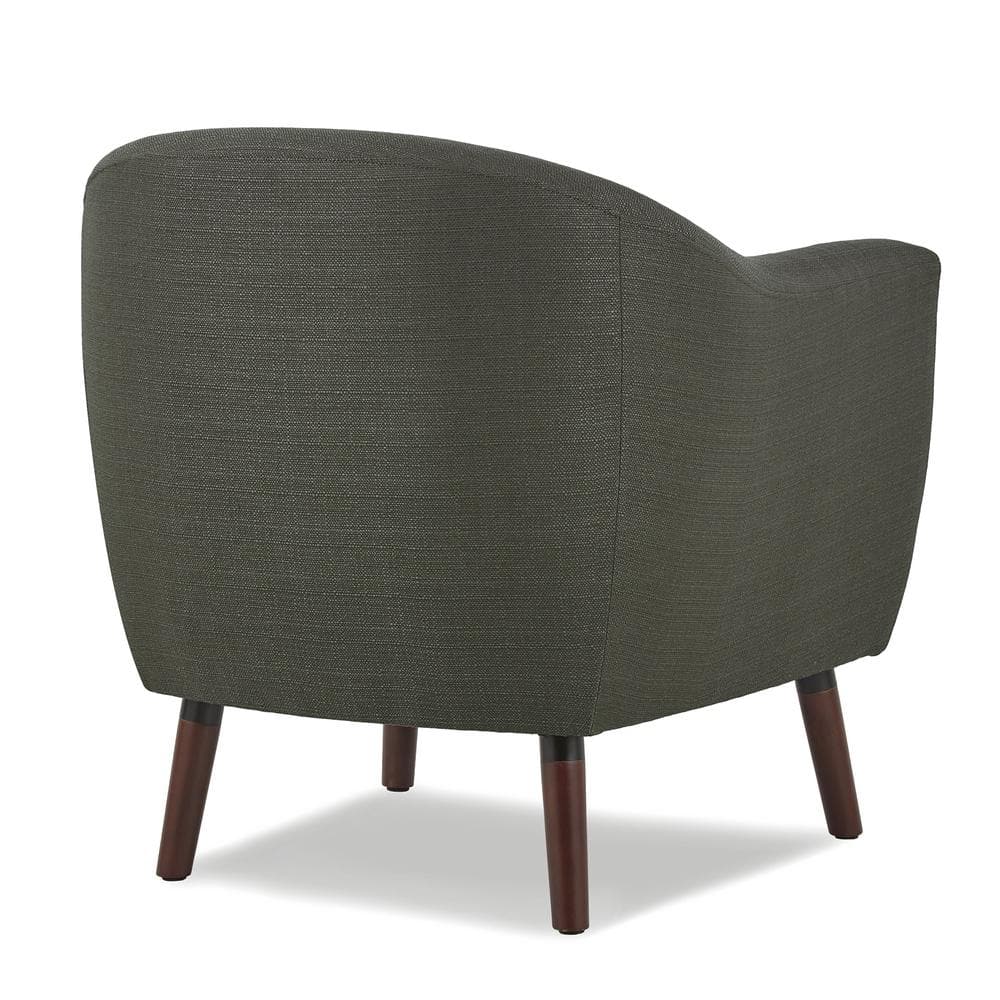 Scandinavian Gray Barrel Accent Chair with Cherry Wood Legs