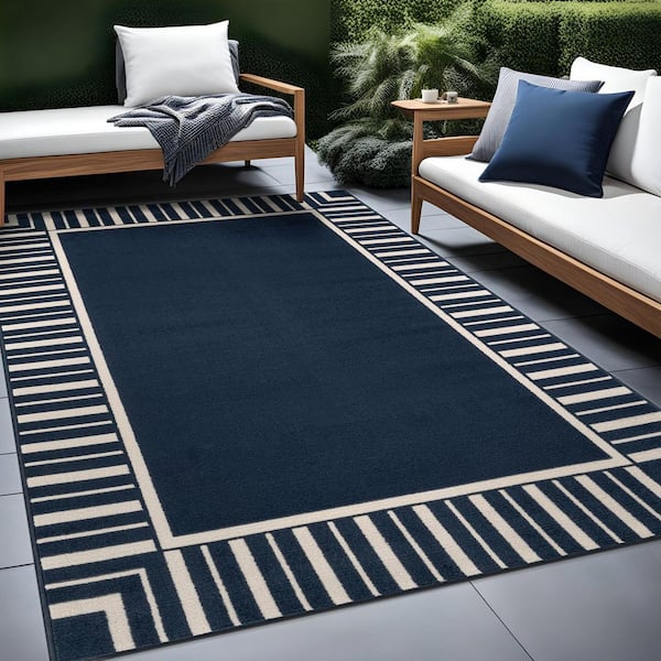 Beverly Rug Edge Navy 5 ft. x 7 ft. Rubber Back Washable Geometric