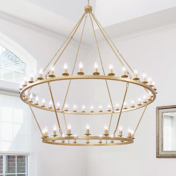 54-Light Gold Dimmable Wagon Wheel Chandelier for Bedroom Living Room Dining Room Kitchen with No Bulb Included