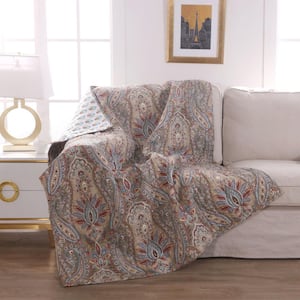 Kasey Taupe Paisley Quilted Cotton Throw Blanket