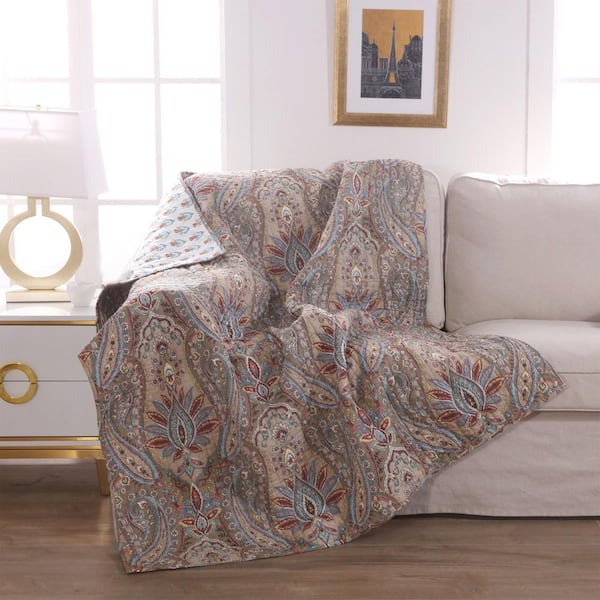LEVTEX HOME Kasey Taupe Paisley Quilted Cotton Throw Blanket