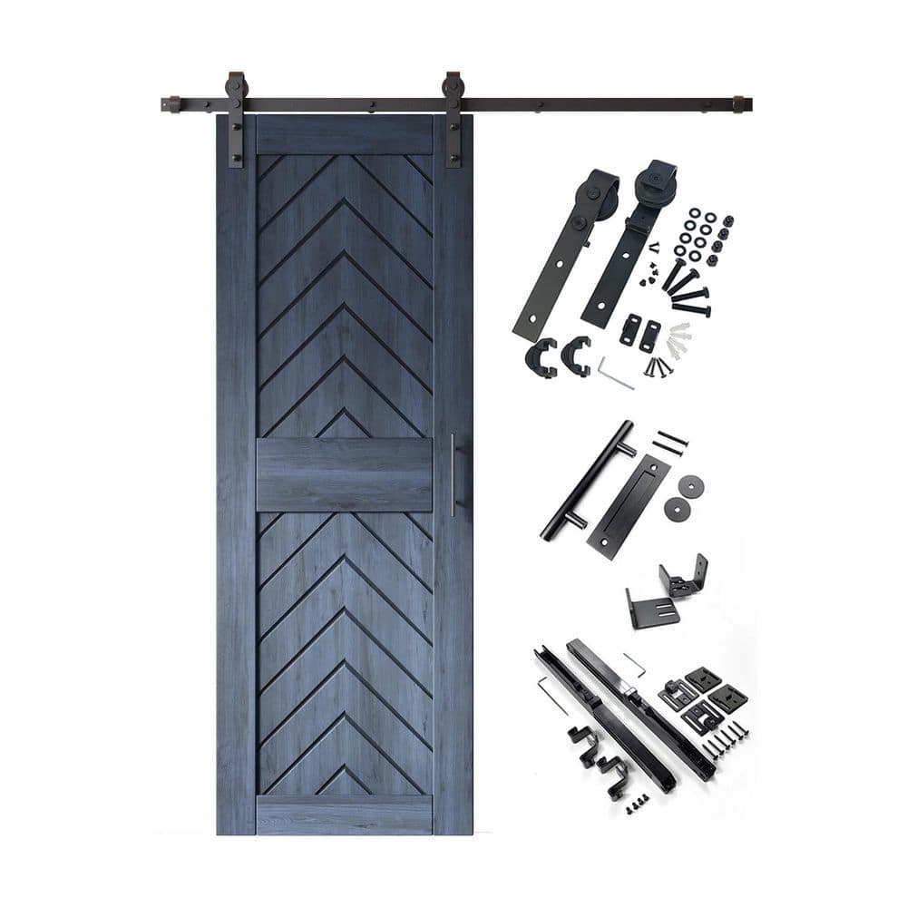 JT1 30 in. x 84 in. C-Panel Navy Fishbone Design Solid Pine Wood Sliding Barn Door with Hardware Kit price history on PriceWatchPro