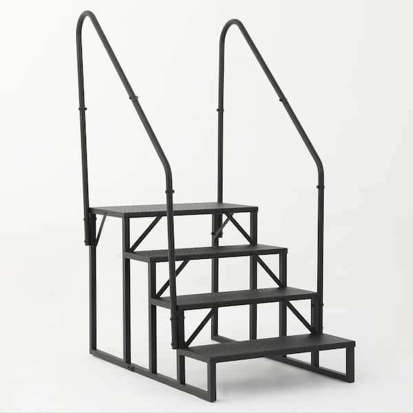 Hot Tub Steps Outdoor, 4 RV Steps with Handrail, Portable RV Stairs, Heavy Duty Truck Camper Steps Ladders