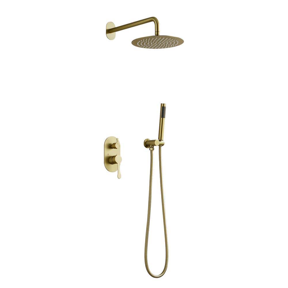 Round Single Handle 2-Spray Shower Faucet, Wall Mount 10 in. Shower Head 1.