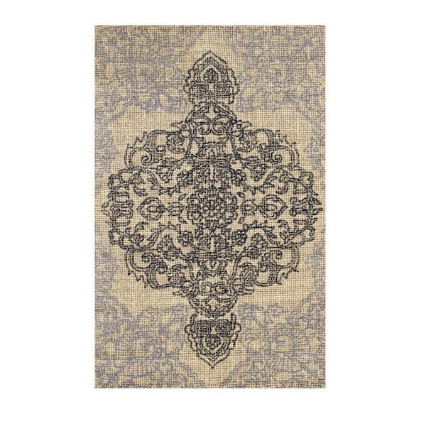 Ivory Hand-Tufted Wool Bohemian Medallion Rug, 5' x 8', Area Rug