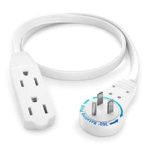 1 ft. 16/3 Light Duty Indoor Extension Cord with 360-Degree Rotating Flat Plug 3-Outlet, 13 Amp, White