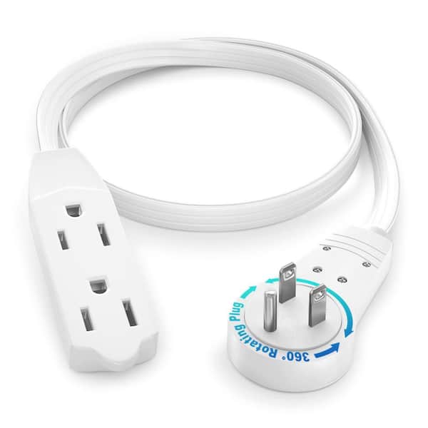 MAXIMM 1 ft. 16/3 Light Duty Indoor Extension Cord with 360-Degree Rotating Flat Plug 3-Outlet, 13 Amp, White