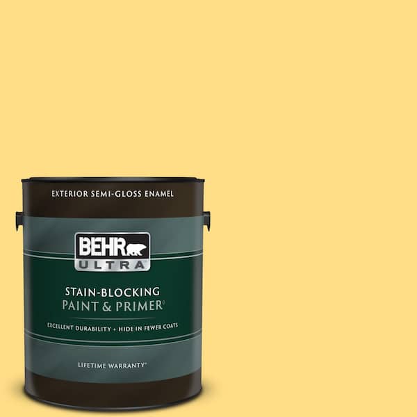 BEHR ULTRA 1 gal. #330B-5 Yellow Corn Semi-Gloss Enamel Exterior Paint & Primer