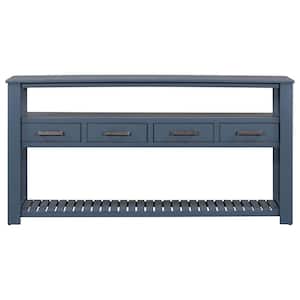 62.2 in. W x 13.8 in. D x 32 in. H Navy Blue Console Table Linen Cabinet with 4-Drawers and 2 Shelves