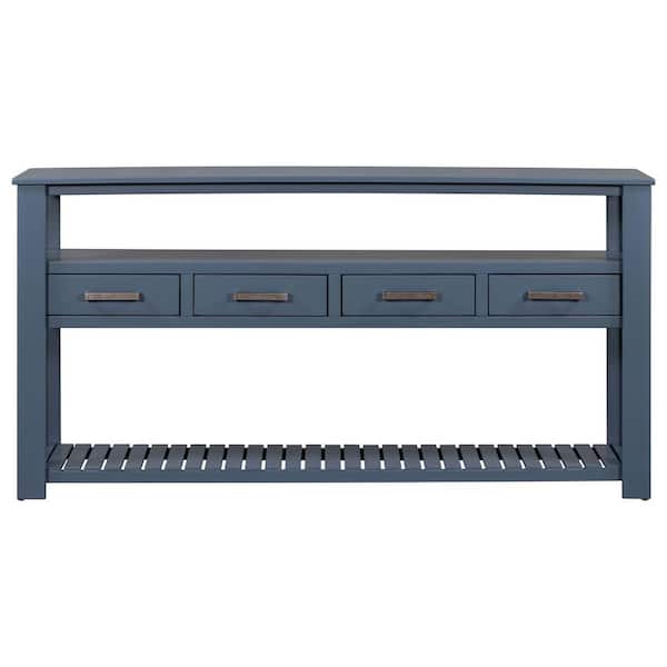 Unbranded 62.2 in. W x 13.8 in. D x 32 in. H Navy Blue Console Table Linen Cabinet with 4-Drawers and 2 Shelves