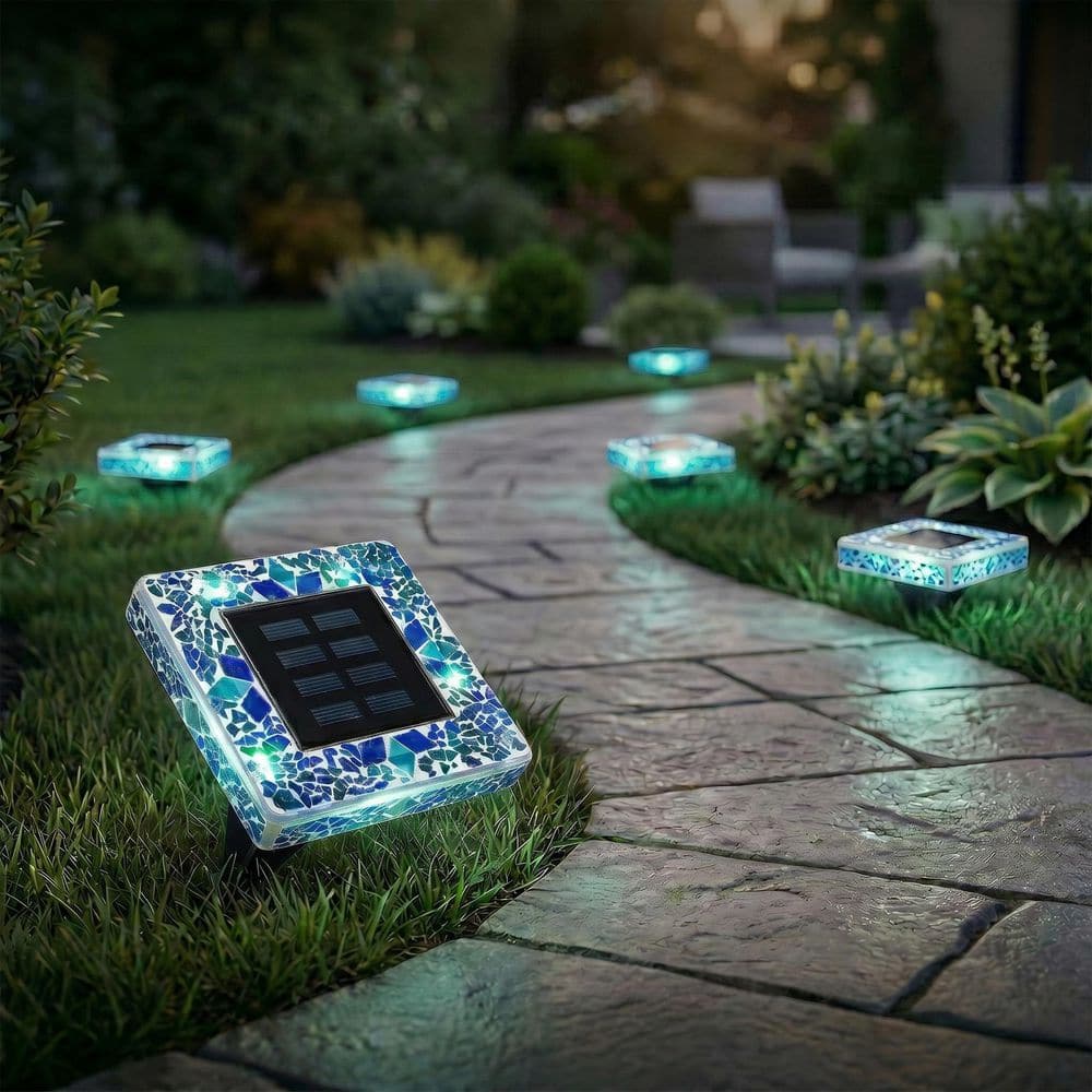 Bell + Howell Mosaic Disk Lights Blue Solar Powered LED Waterproof