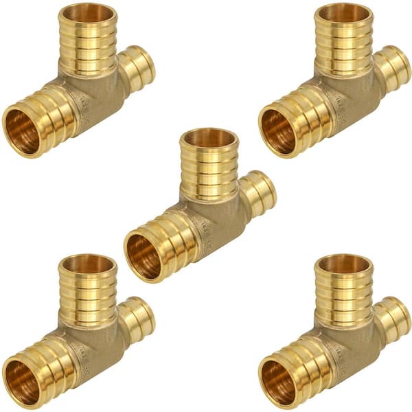 PLUMBFLEX 1 in. x 3/4 in. x 1 in. Brass PEX Barb Reducing Tee Pipe Fittings (5-Pack)