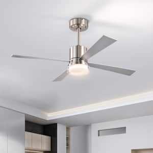 48 in. Indoor Nickel Integrated LED Fandelier Flush Mount and Hang Ceiling Fan with Remote Control