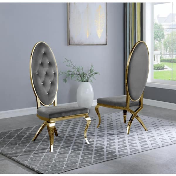 Best Quality Furniture Ben Dark Gray Velvet Gold Stainless Steel