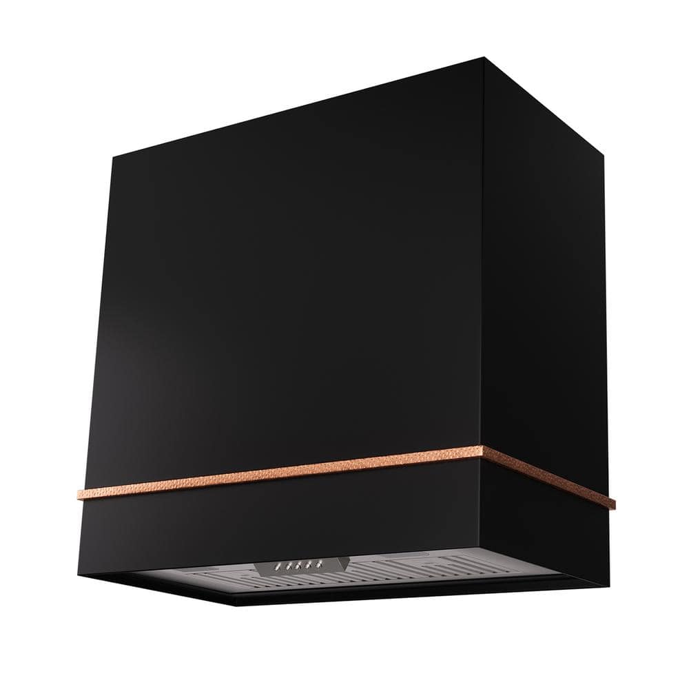 30 in. 600 CFM Ducted Wall Mount Range Hood with Push Control, LED Lights and Charcoal Filter, in Black with Copper