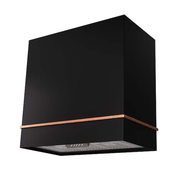 Akicon 30 in. 600 CFM Ducted Wall Mount Range Hood with Push Control, LED Lights and Charcoal Filter, in Black with Copper