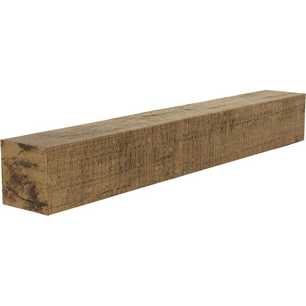 Ekena Millwork 4 in. x 4 in. x 3 ft. Rough Cedar Faux Wood Beam Fireplace Mantel in Natural Golden Oak